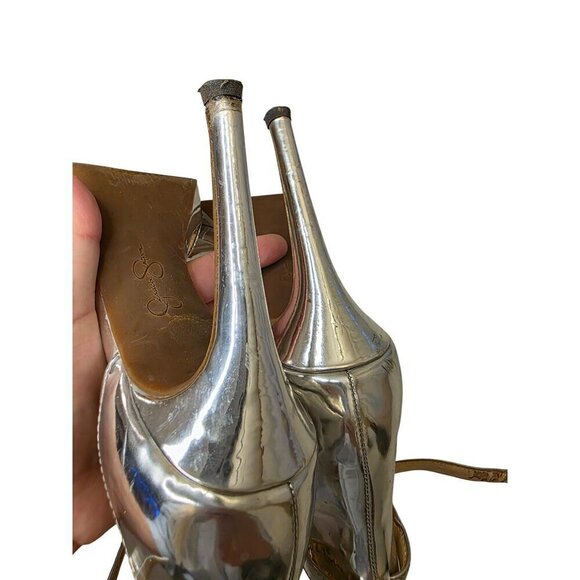 Silver Stiletto Heels Open Toe Ankle Strap Sandals Womens Size 7.5 - Picture 13 of 14